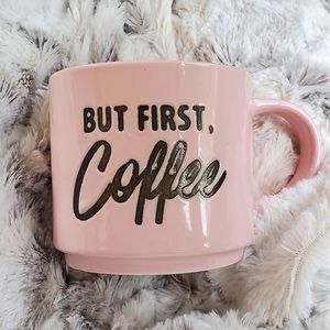 CLAY ART " But First, Coffee " embossed lettering pink mug  💗